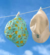 Two AZ hats hanging on a clothesline against a blue sky.