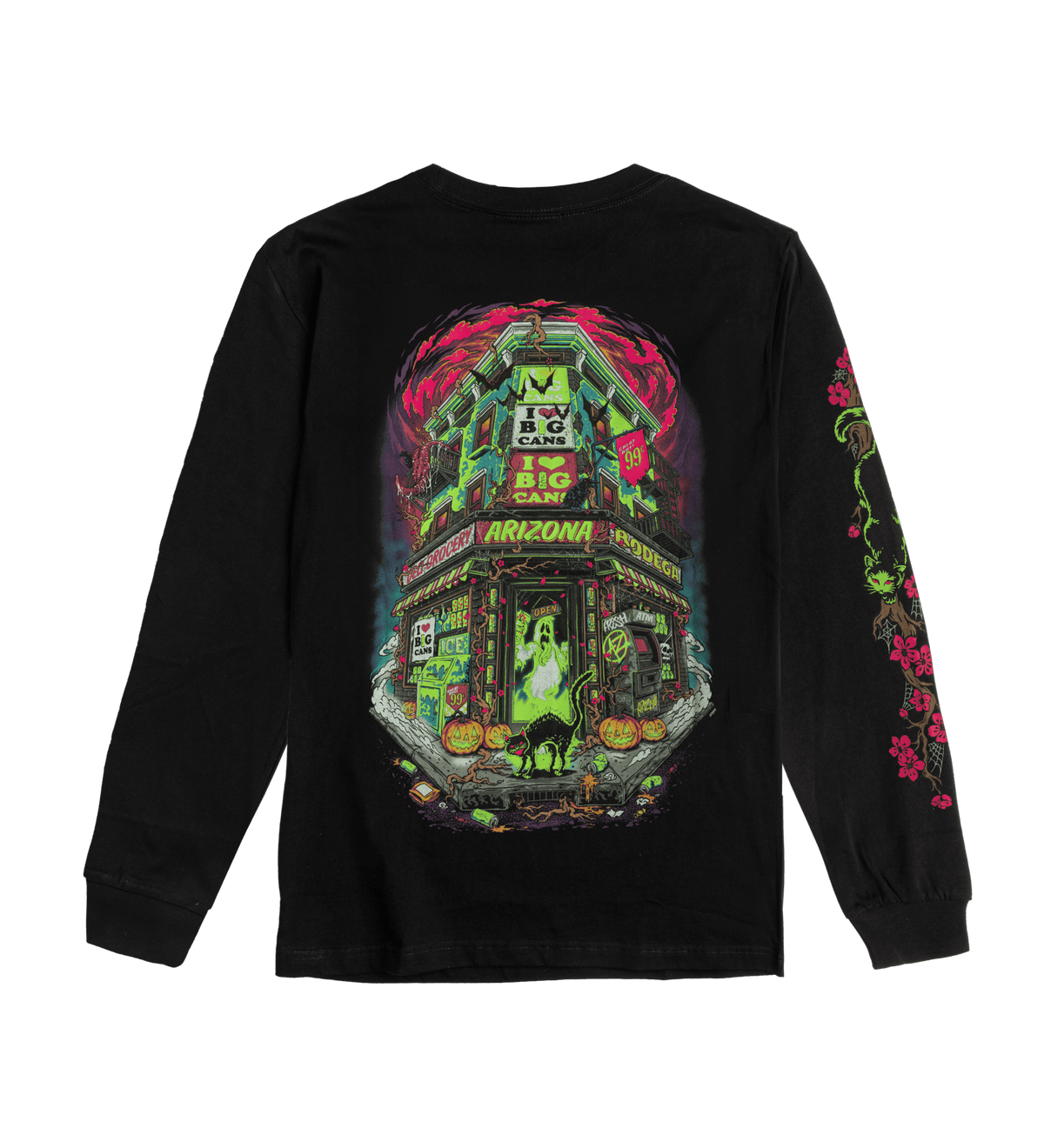 Black Haunted Bodega Halloween Long-Sleeve T-Shirt