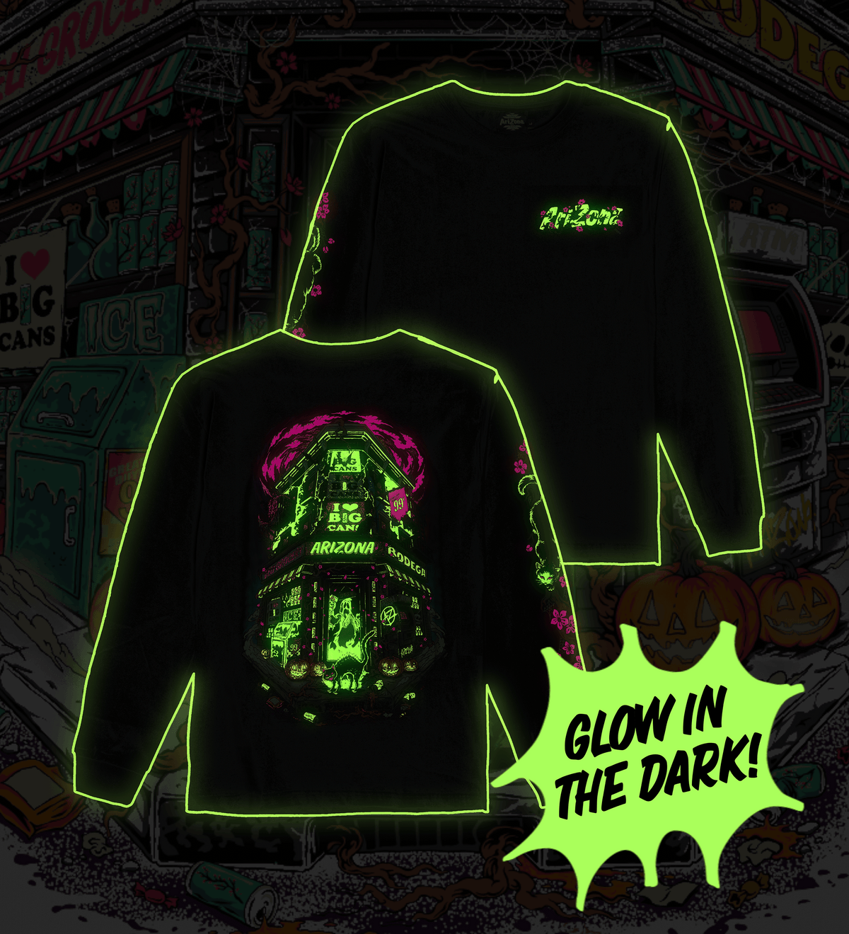 Black Haunted Bodega Halloween Long-Sleeve T-Shirt