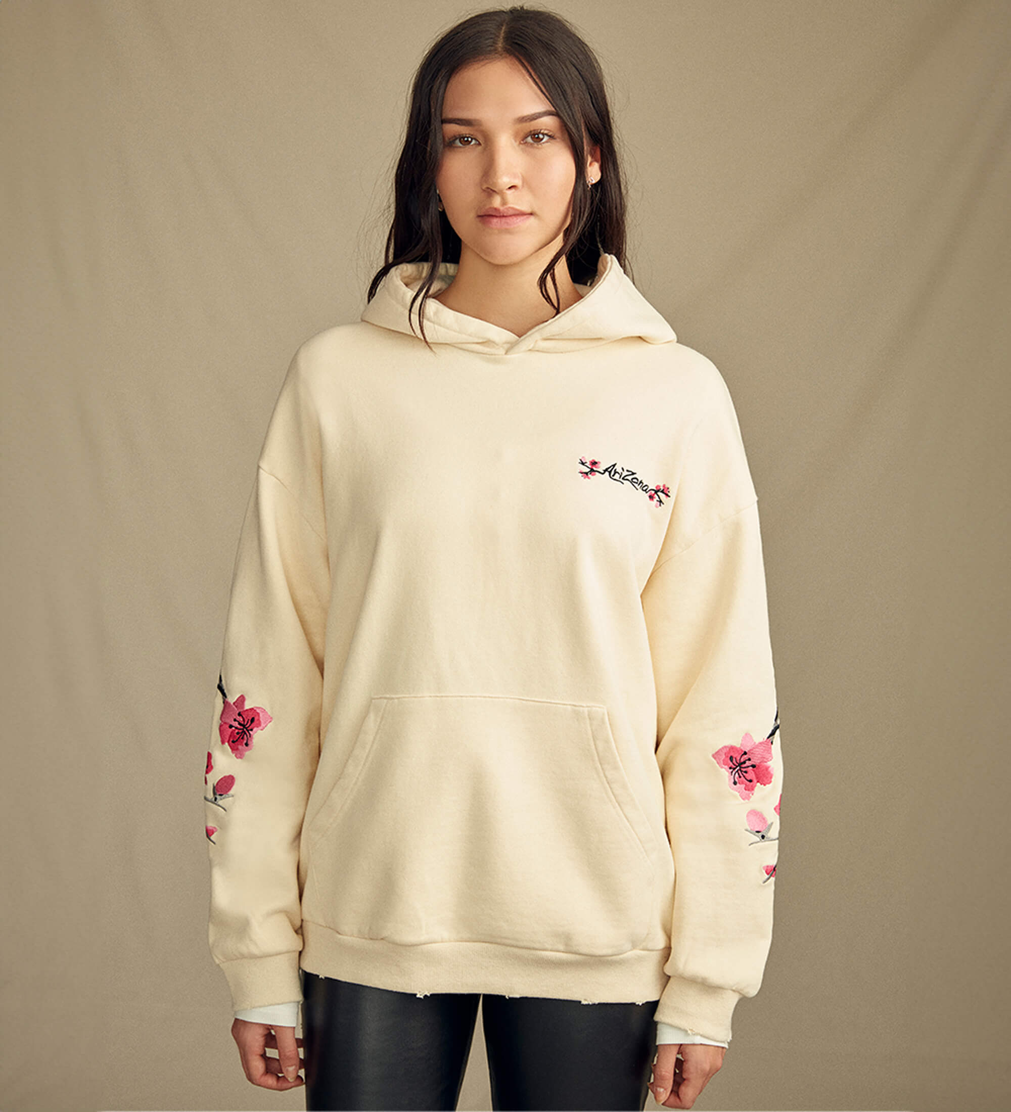 Heritage Blossom Hoodie Ivory Lifestyle Image