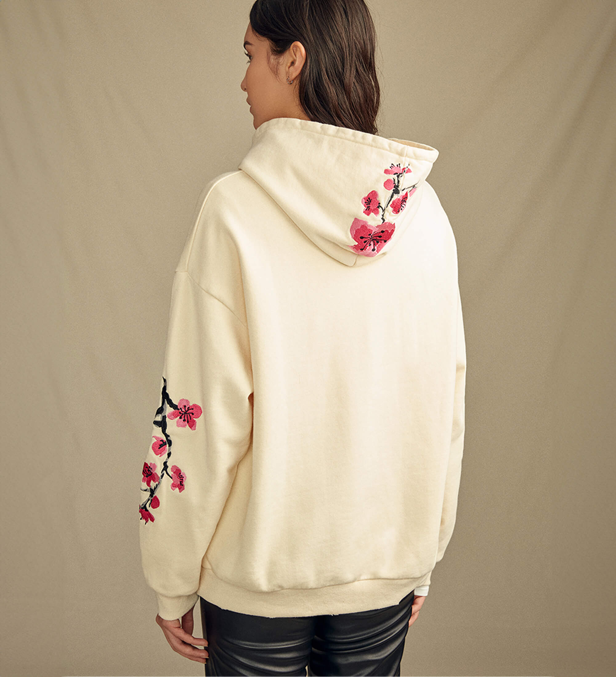 Heritage Blossom Hoodie Ivory Lifestyle Image Back View