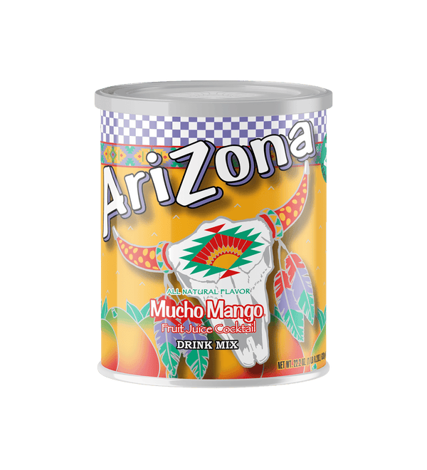 Can of Arizona Mucho Mango fruit juice cocktail drink mix