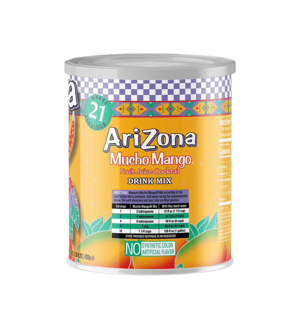Can of Arizona Mucho Mango fruit juice cocktail drink mix