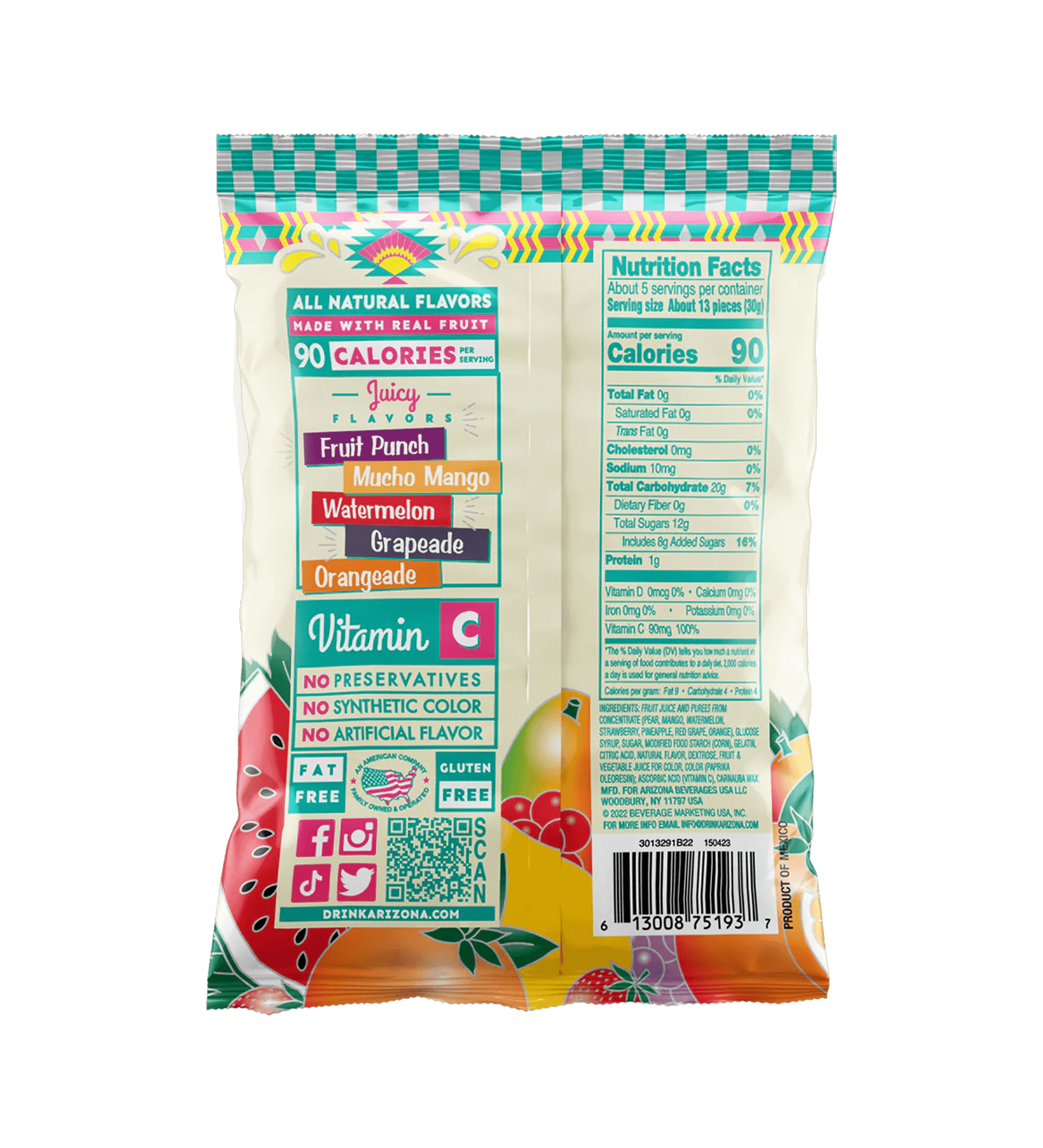 Mixed Fruit 5oz Fruit Snacks Back Label
