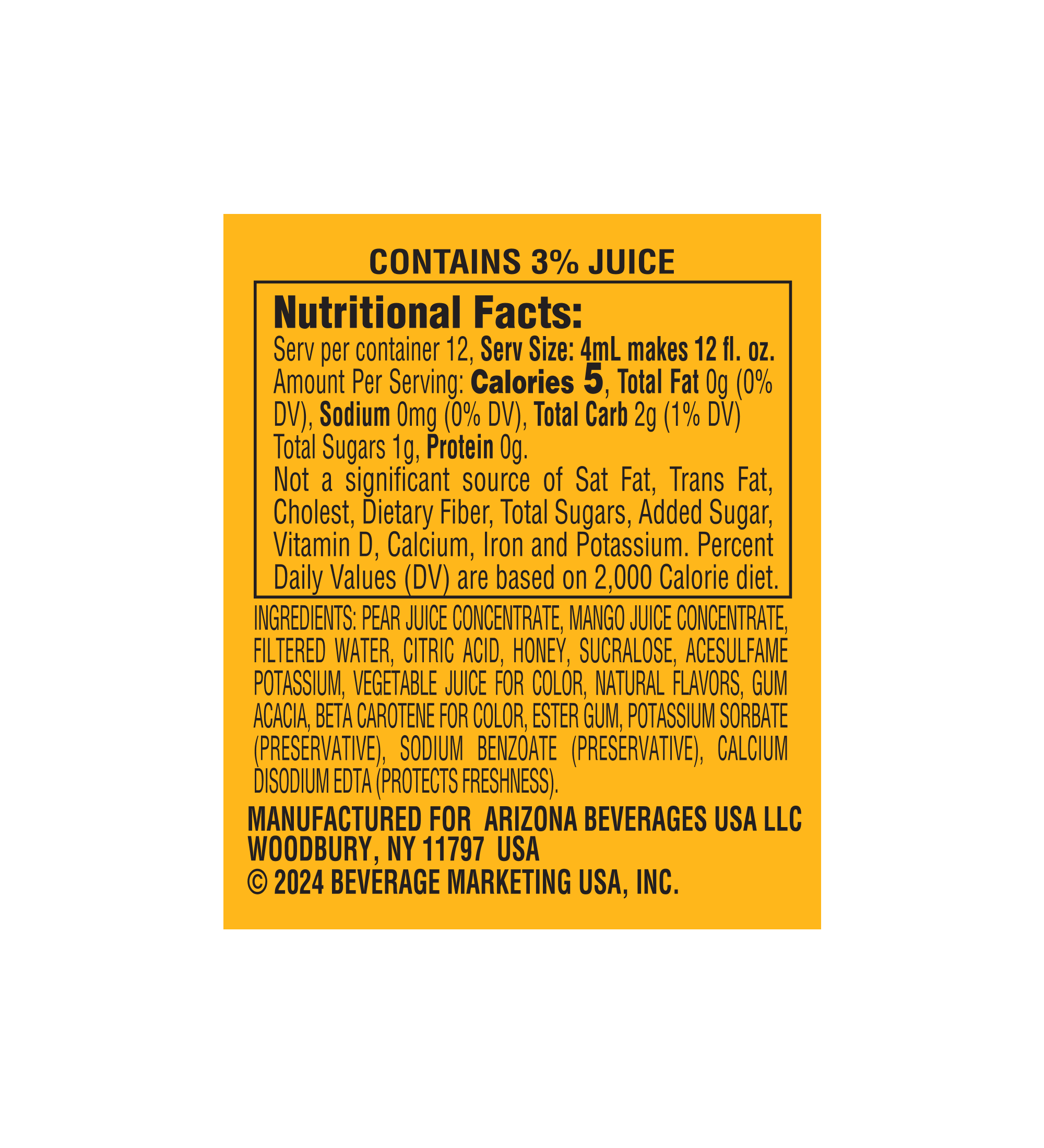Mucho Mango Single Water Enhancer Nutrition Facts