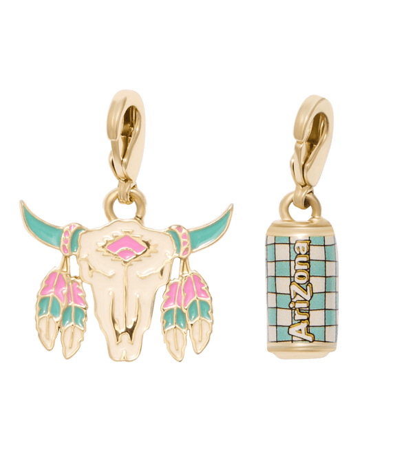 Goldtone & Resin Cow Skull Lemon Tea Charm Set