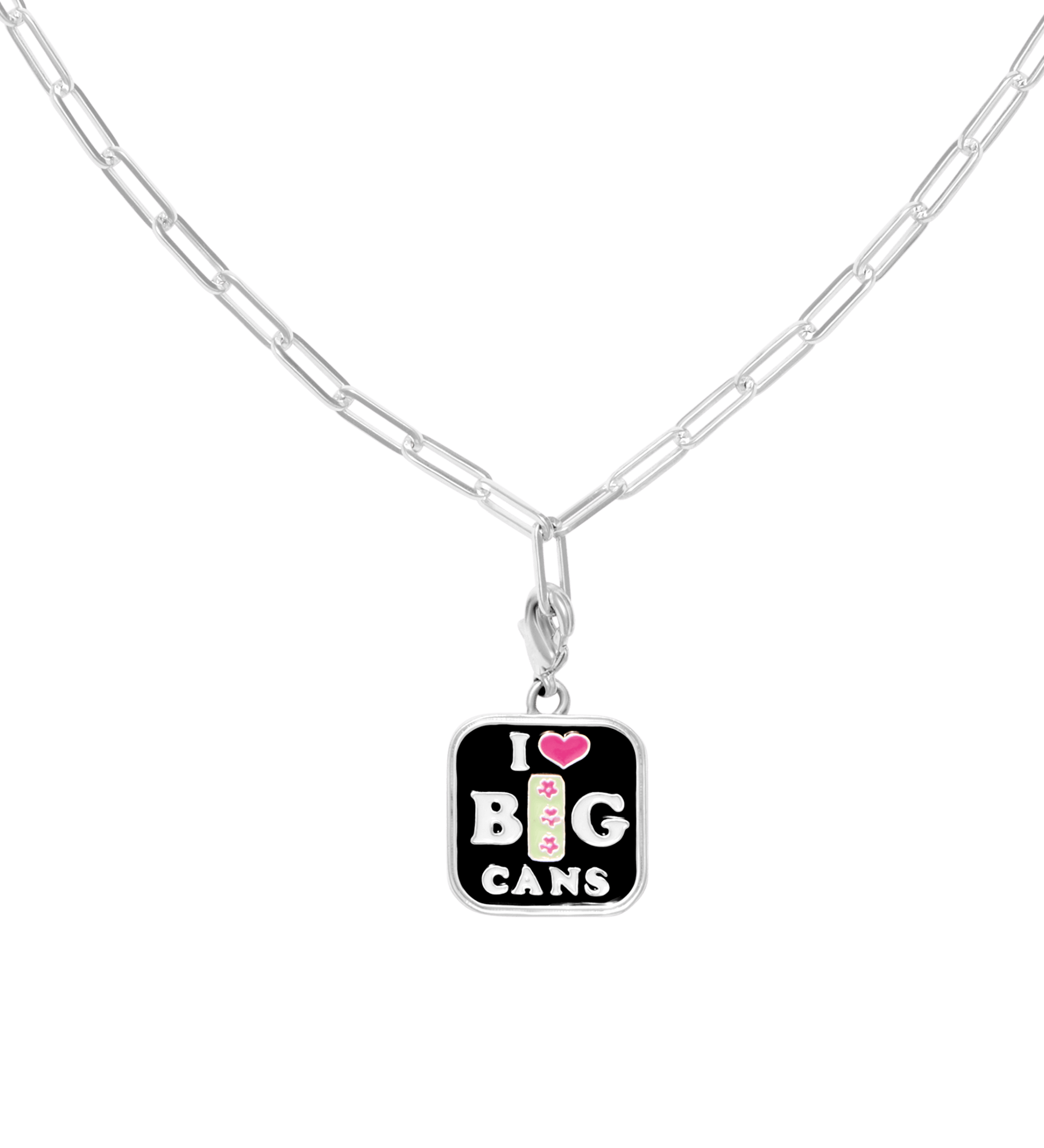 Silvertone & Resin I Love Big Cans Pendant Necklace