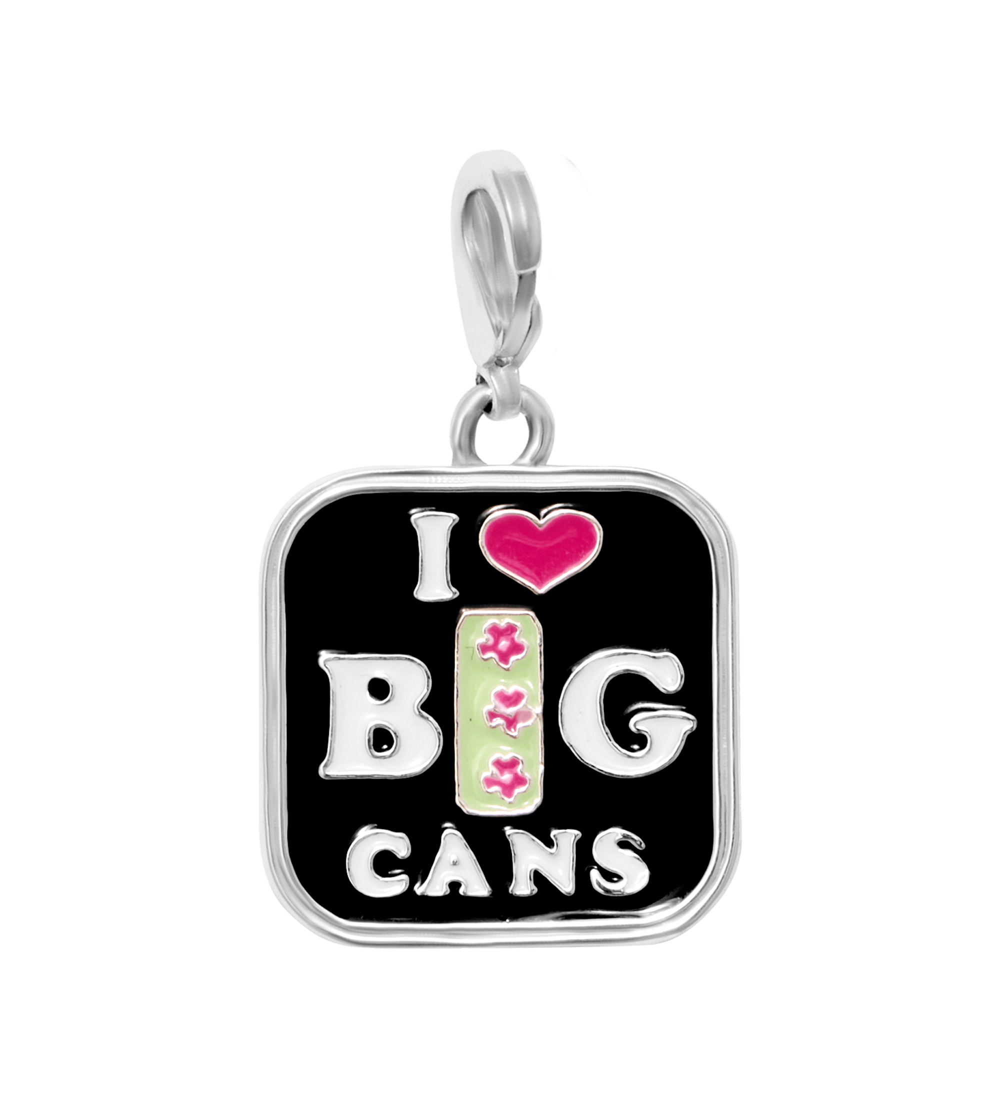Silvertone & Resin I Love Big Cans Pendant Necklace