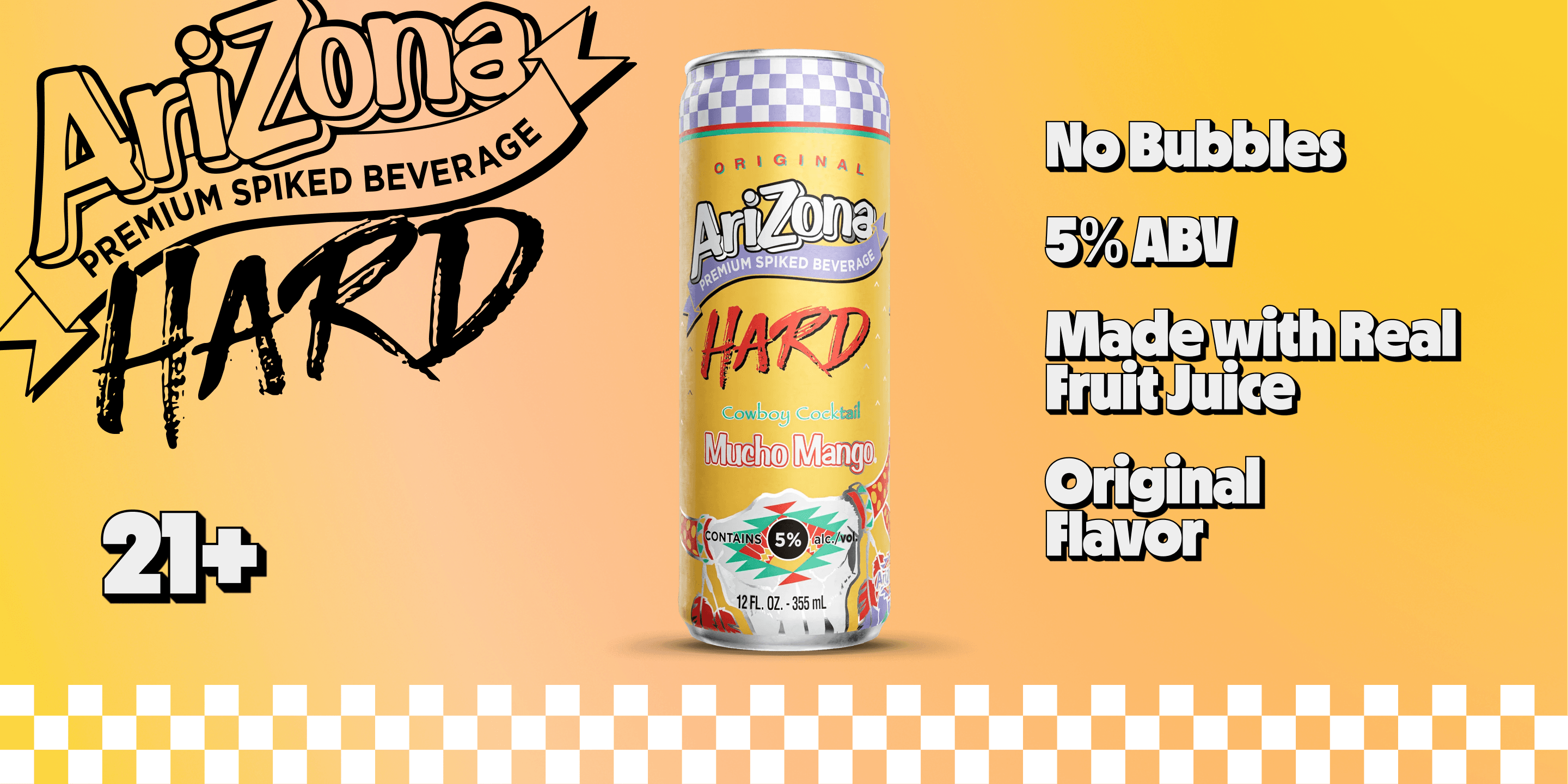 arizona hard mango promotional - no bubbles, 5% abv, made with real brewed tea, original flav, 21+