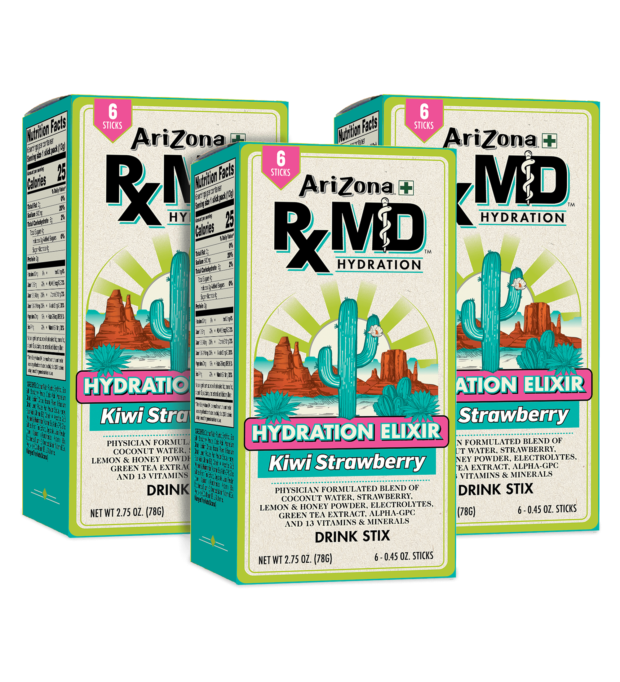 RX MD Hydration Stix Kiwi Strawberry Product Image 3 Boxes of 6 Stix Each