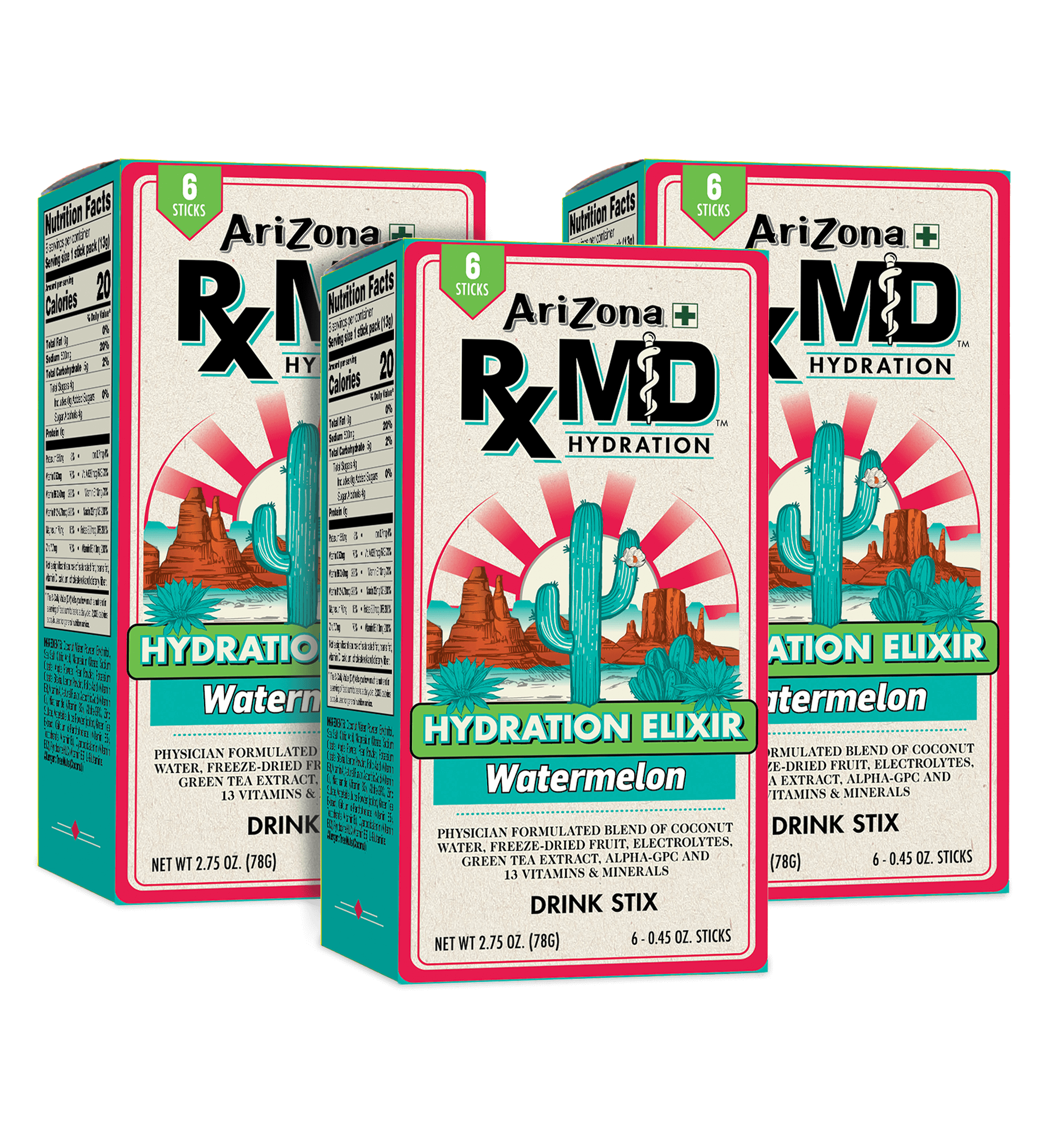 RX MD Hydration Stix Watermelon Product Image 3 Boxes of 6 Stix Each