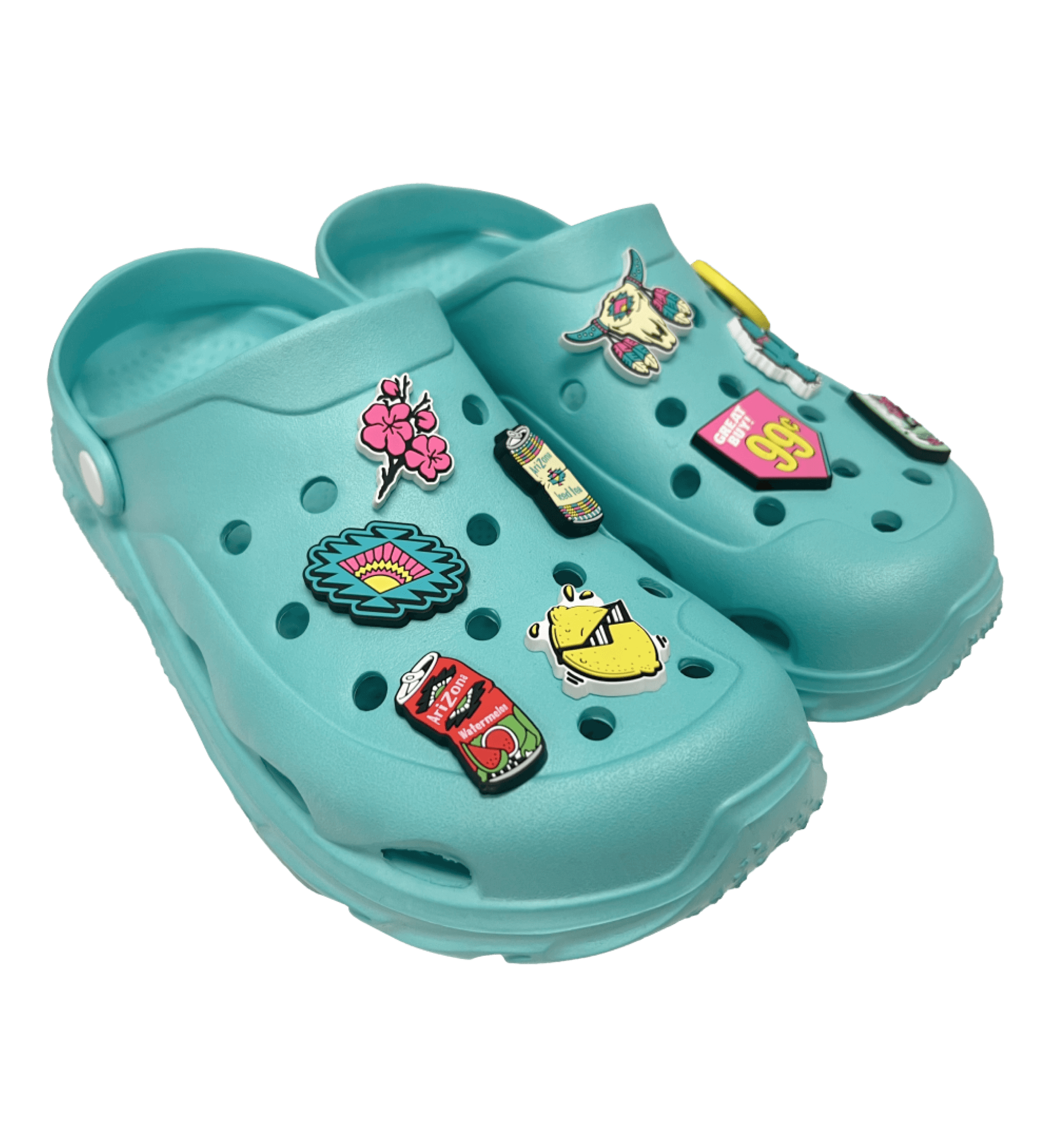 Smiley Shoe Charm Set Displayed On Shoes