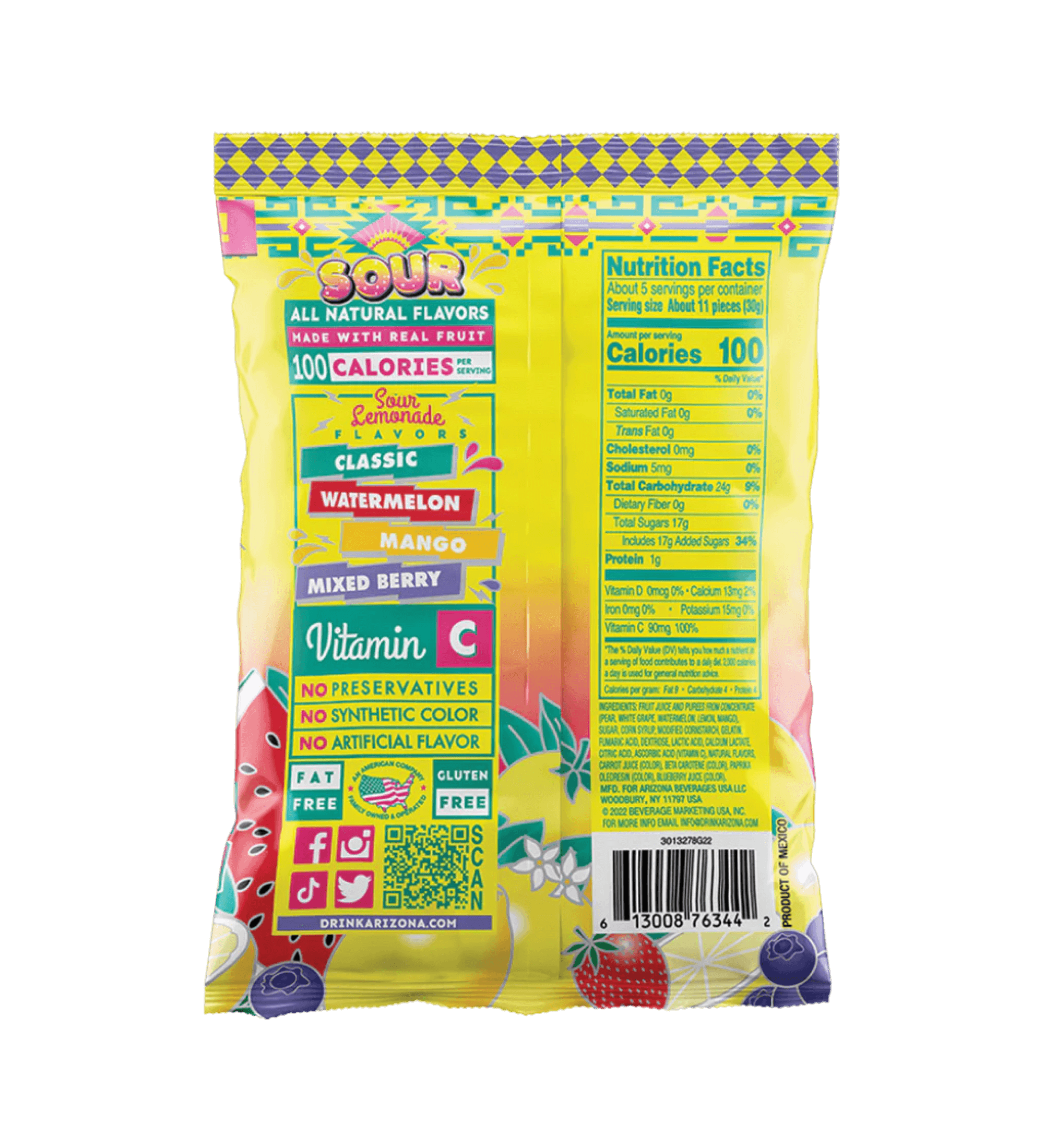 Sour Lemonde 5oz Fruit Snacks Back Label