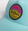 Blue Sunburst Snapback Hat Close Up Logo