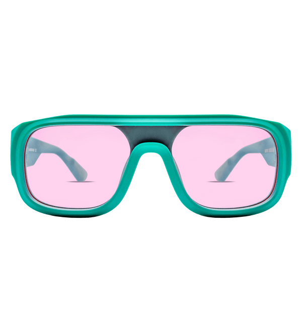 Teal Sunglasses with Pink Lens Front View