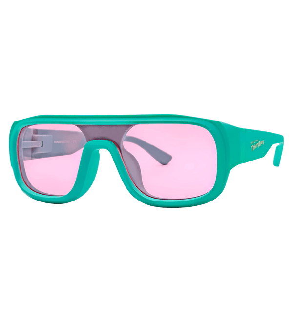 Teal Sunglasses with Pink Lens Side View