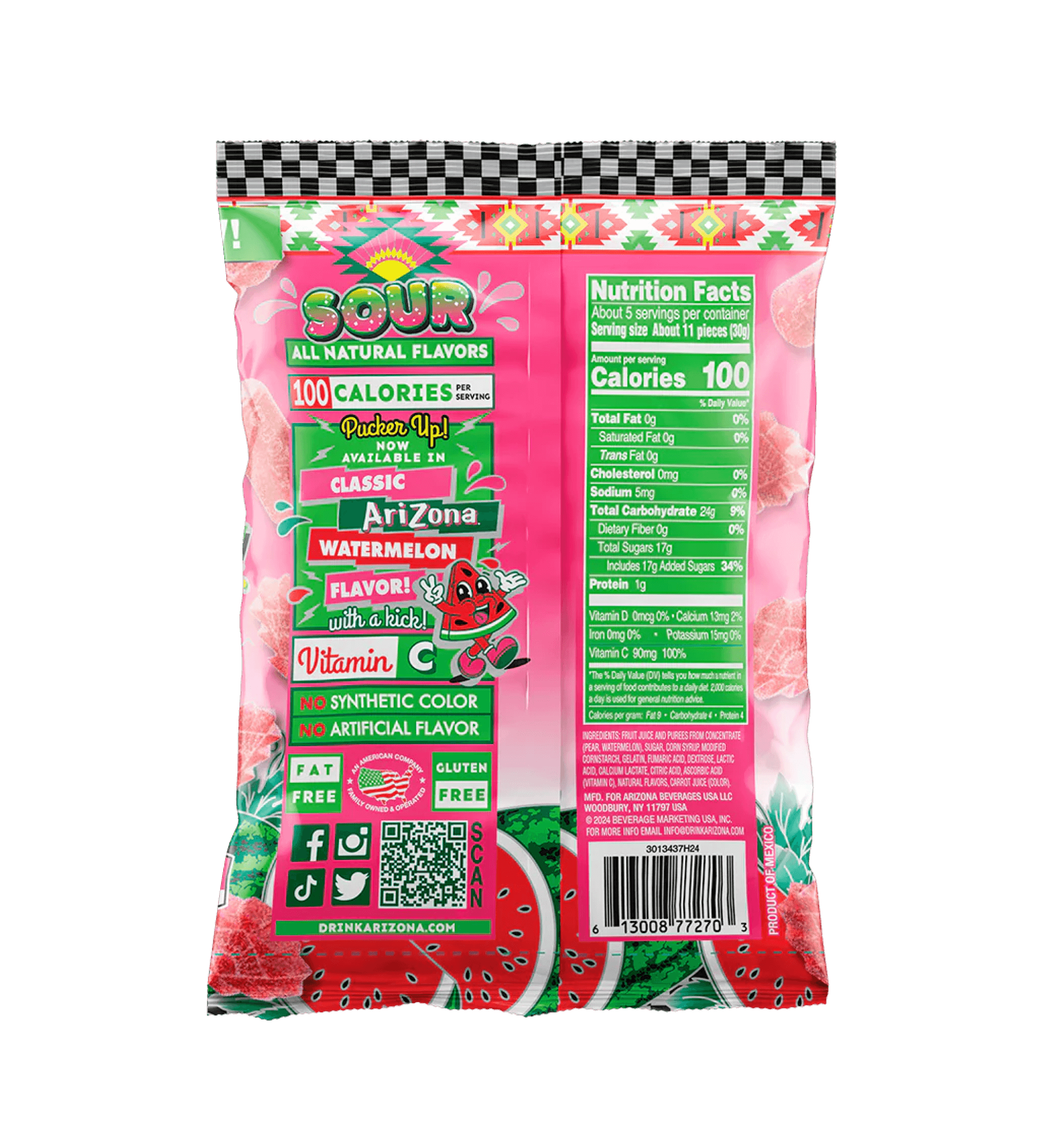 Watermelon Sour 5oz Fruit Snacks Back Label