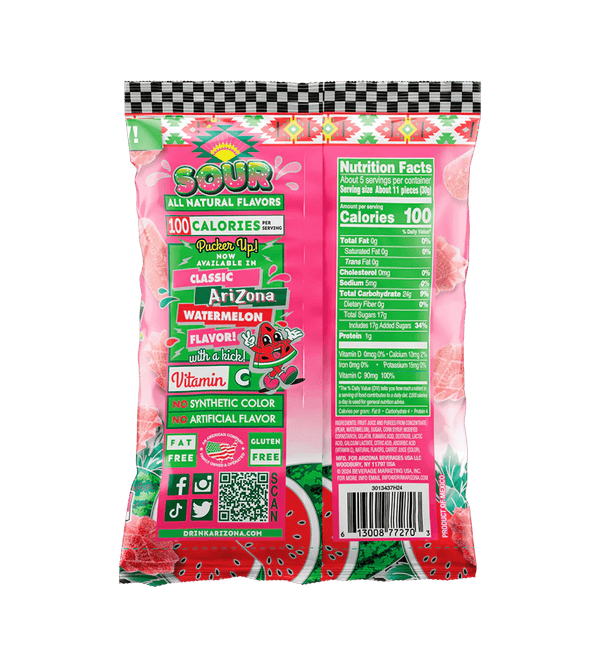 Watermelon Sour 5oz Fruit Snacks Back Label