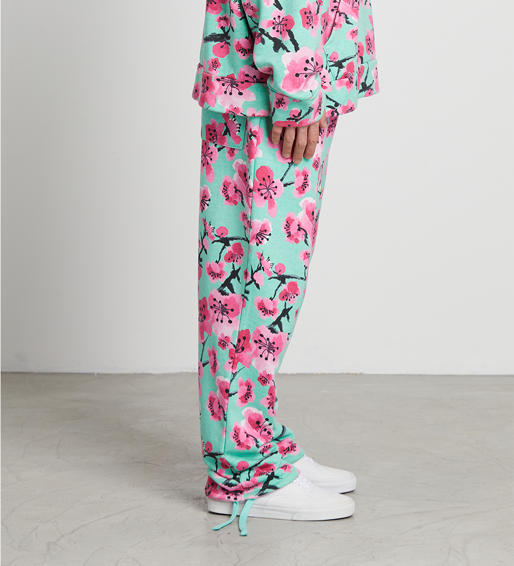 Teal & Pink Cherry Blossom Cotton Sweatpants