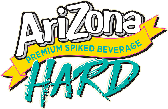 Logo of Arizona Premium Spiked Beverage HARD with colorful design elements.