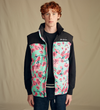 Black & Teal Cherry Blossom Puffer Vest
