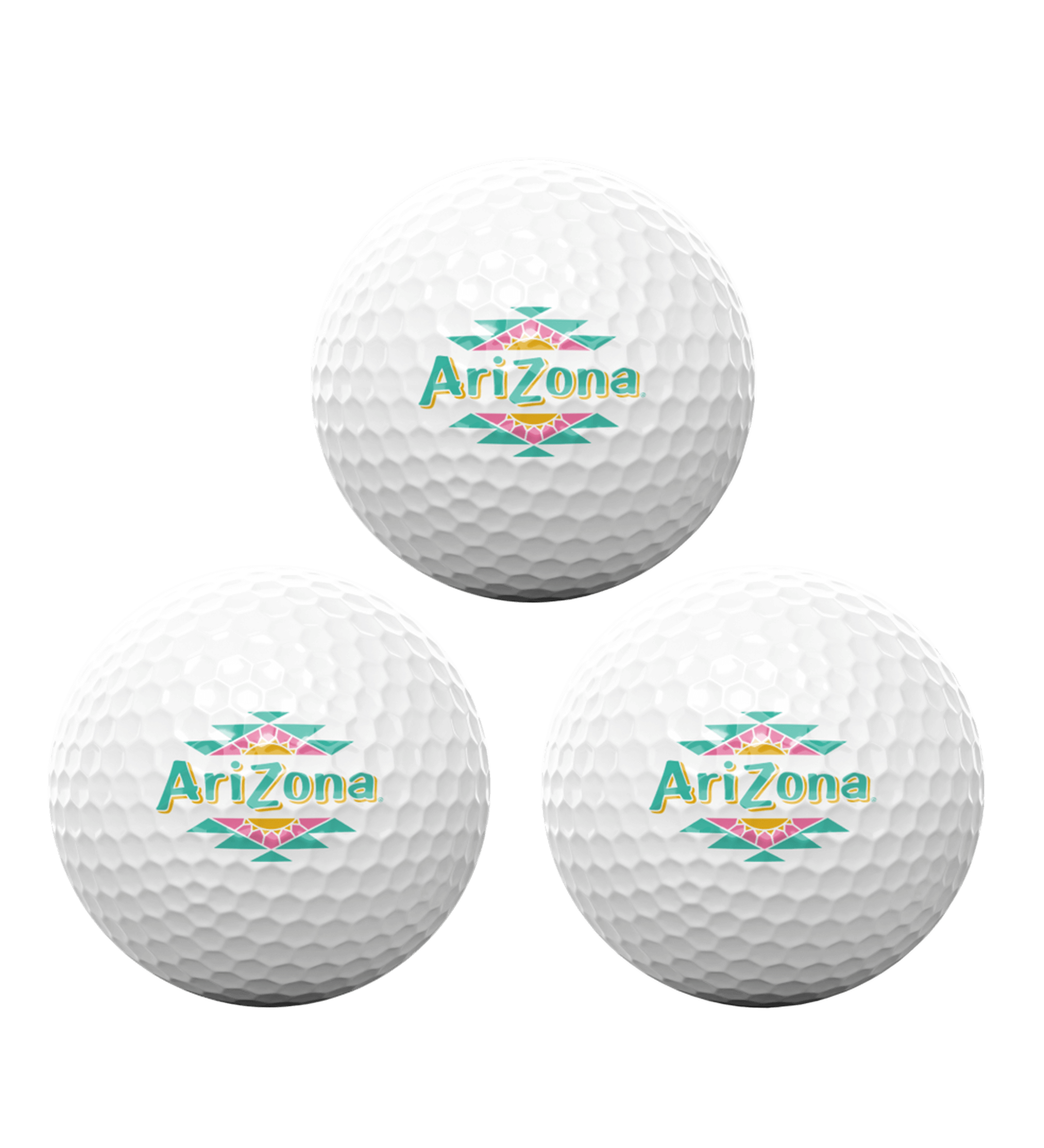 Three golf balls with 'AriZona' logo 
