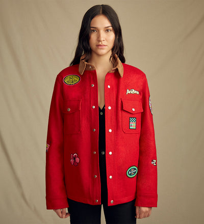 Arizona heritage field coat lifestyle front female red wool