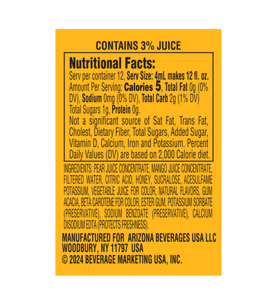 Arizona water enhancer mucho mango enhancer nutrition