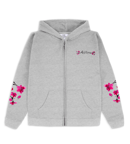 Gray Cherry Blossom-Embroidered Cotton Zip Hoodie – DrinkAriZona Gray Cherry Blossom-Embroidered Cotton Zip Hoodie – DrinkAriZona