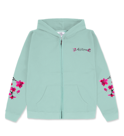 Teal Cherry Blossom-Embroidered Cotton Zip Hoodie – DrinkAriZona Teal Cherry Blossom-Embroidered Cotton Zip Hoodie – DrinkAriZona