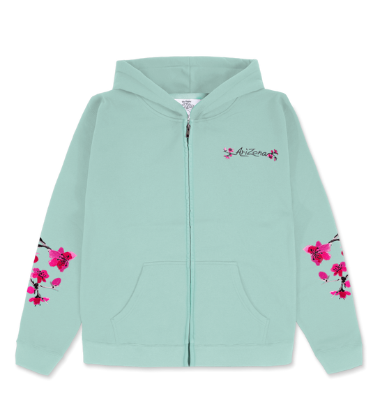 Teal Cherry Blossom-Embroidered Cotton Zip Hoodie – DrinkAriZona Teal Cherry Blossom-Embroidered Cotton Zip Hoodie – DrinkAriZona