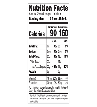 Black and white tea big can nutrition label