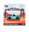 A square printed graphic or art print featuring a stylized desert scene with an Arizona Land archway and a turquoise convertible car covered in pink floral graphics. The bottom text reads 'ARIZONA BEVERAGE COMPANY 1992'.