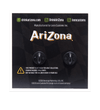 A pair of black Arizona slot car earpieces on a black retail backing card. The card features the Arizona logo, website drinkarizona.
