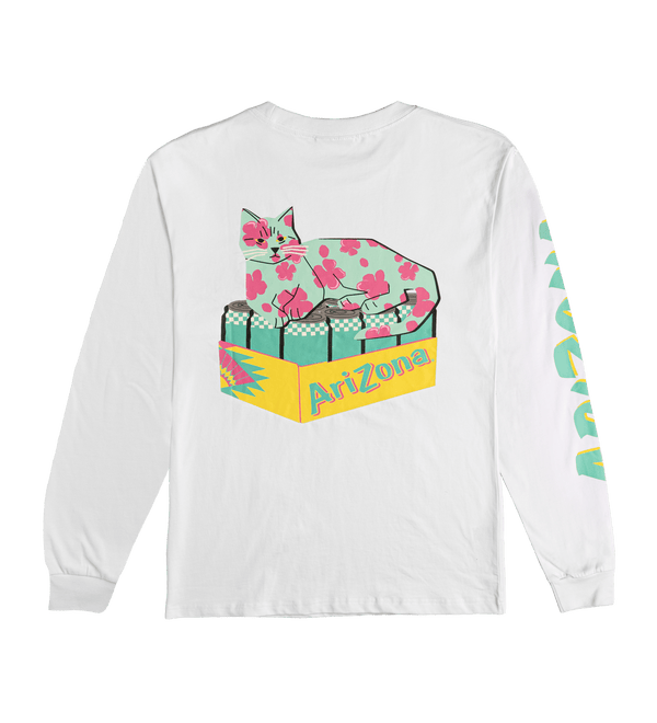 White Cherry Blossom Bodega Cat Long-Sleeve T-Shirt