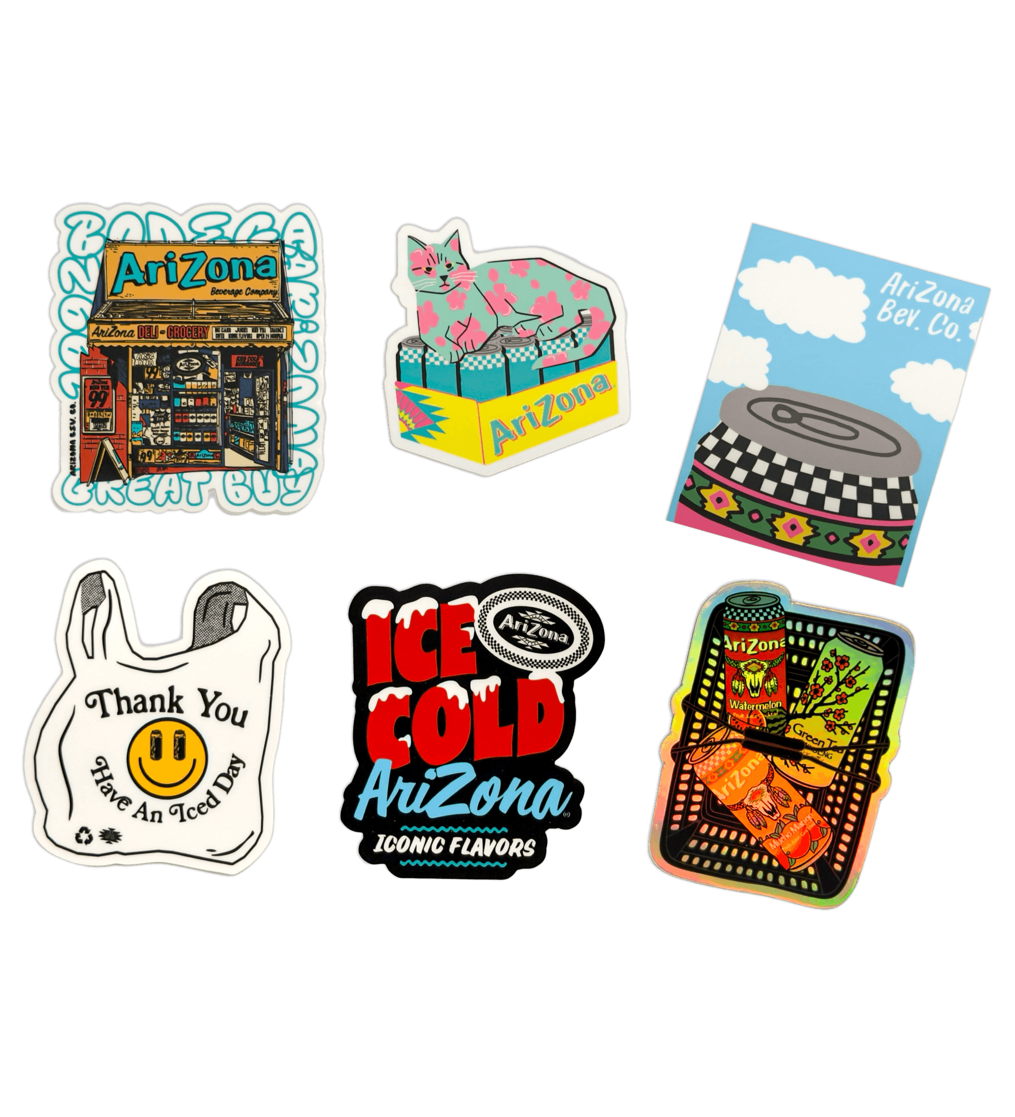Set of colorful stickers featuring various designs on a black background