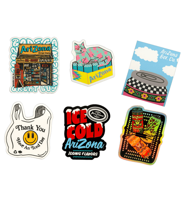 Set of colorful stickers featuring various designs on a black background