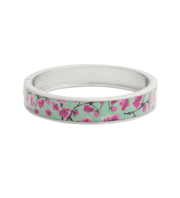 Silvertone & Resin Cherry Blossom Bangle
