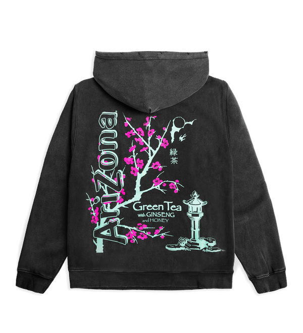 Charcoal Green Tea Cherry Blossom Cotton-Blend Hoodie