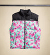 Black & Teal Cherry Blossom Puffer Vest