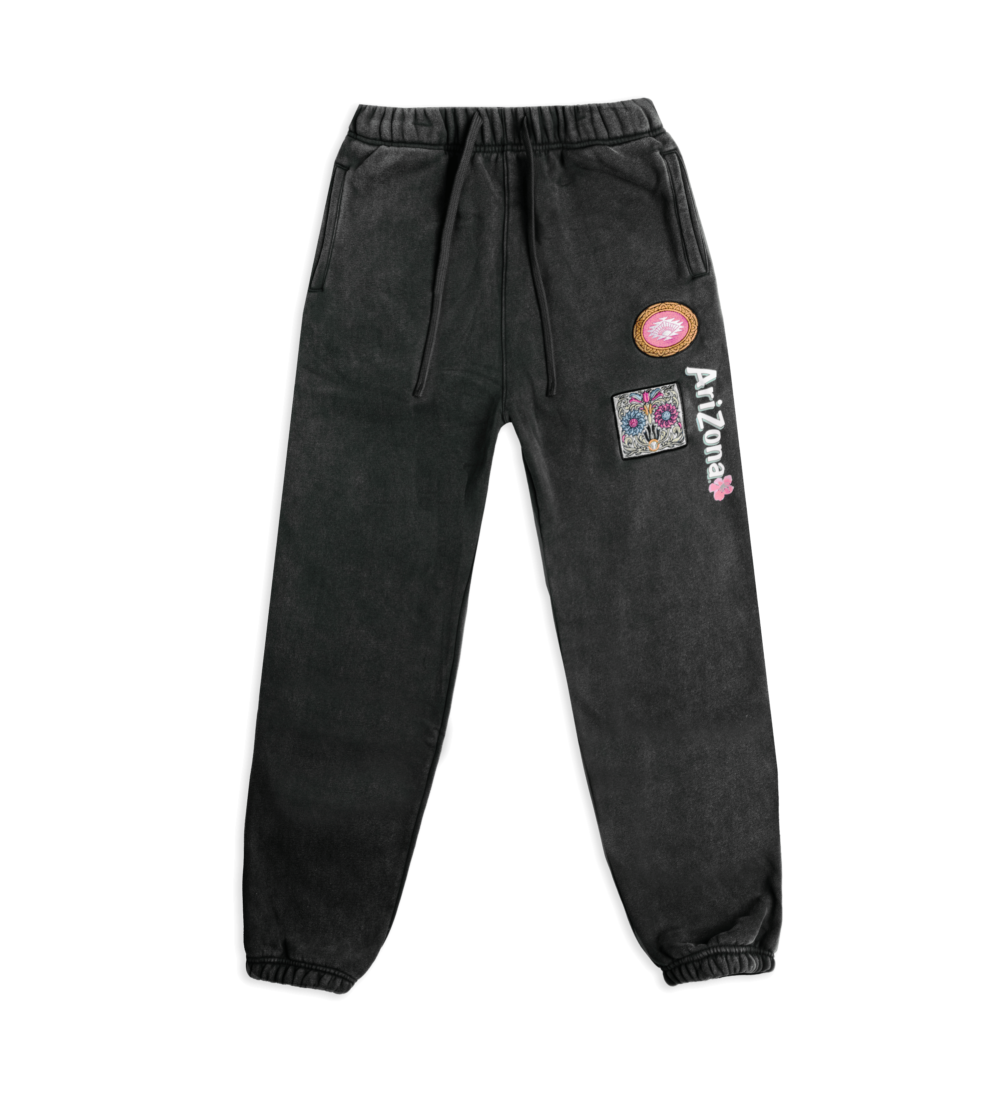 Charcoal Green Tea Cherry Blossom Patch Cotton-Blend Sweatpants