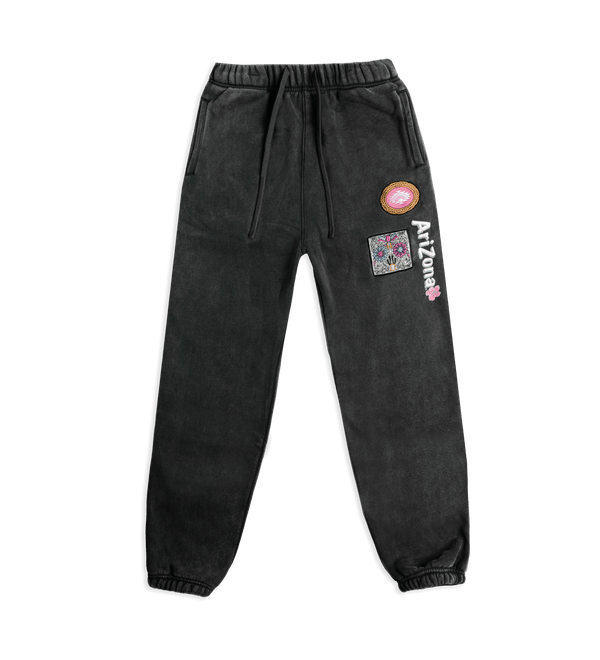 Charcoal Green Tea Cherry Blossom Patch Cotton-Blend Sweatpants