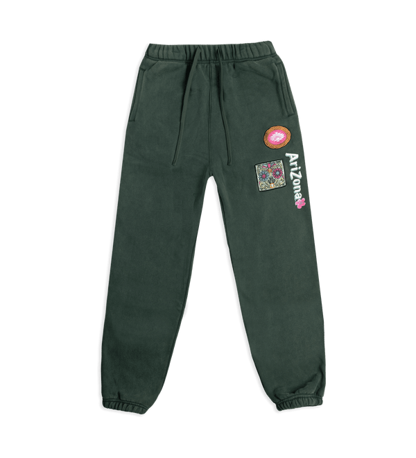Green Tea Cherry Blossom Patch Cotton-Blend Sweatpants