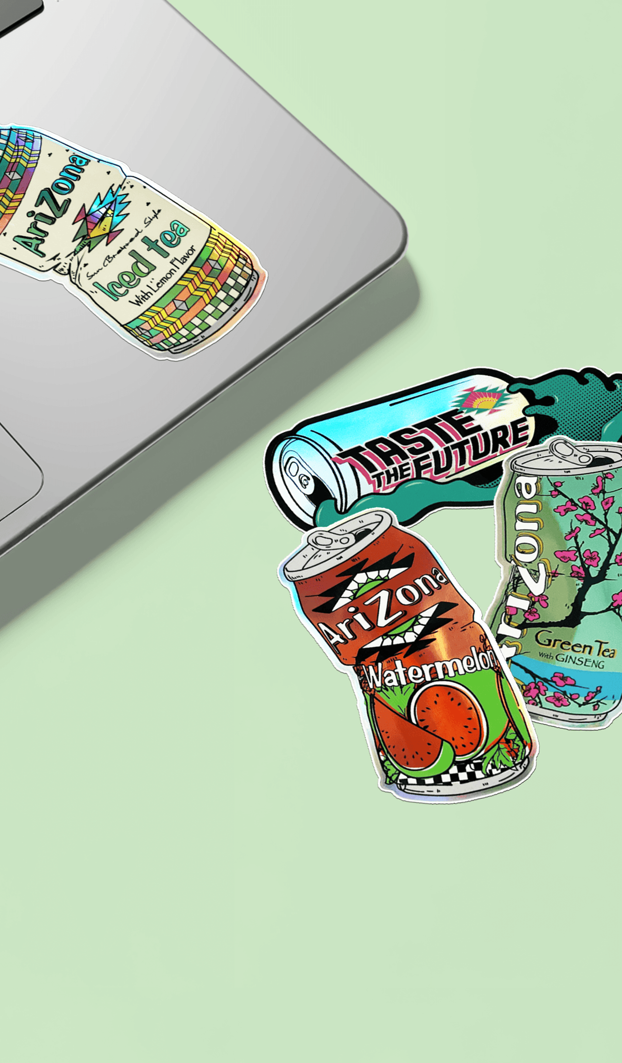 Set of Arizona-themed stickers on a laptop 