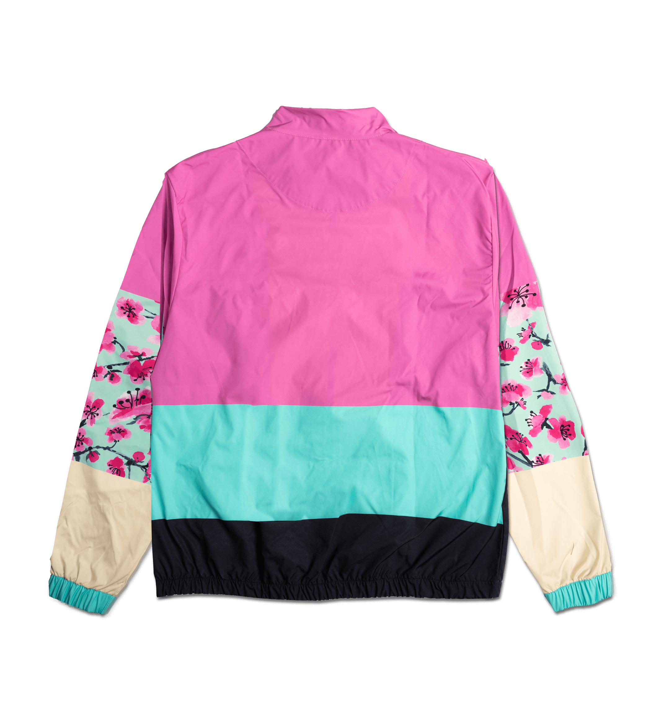 Pink & Black Cherry Blossom Color-Blocked Windbreaker Jacket Pink & Black Cherry Blossom Color-Blocked Windbreaker Jacket