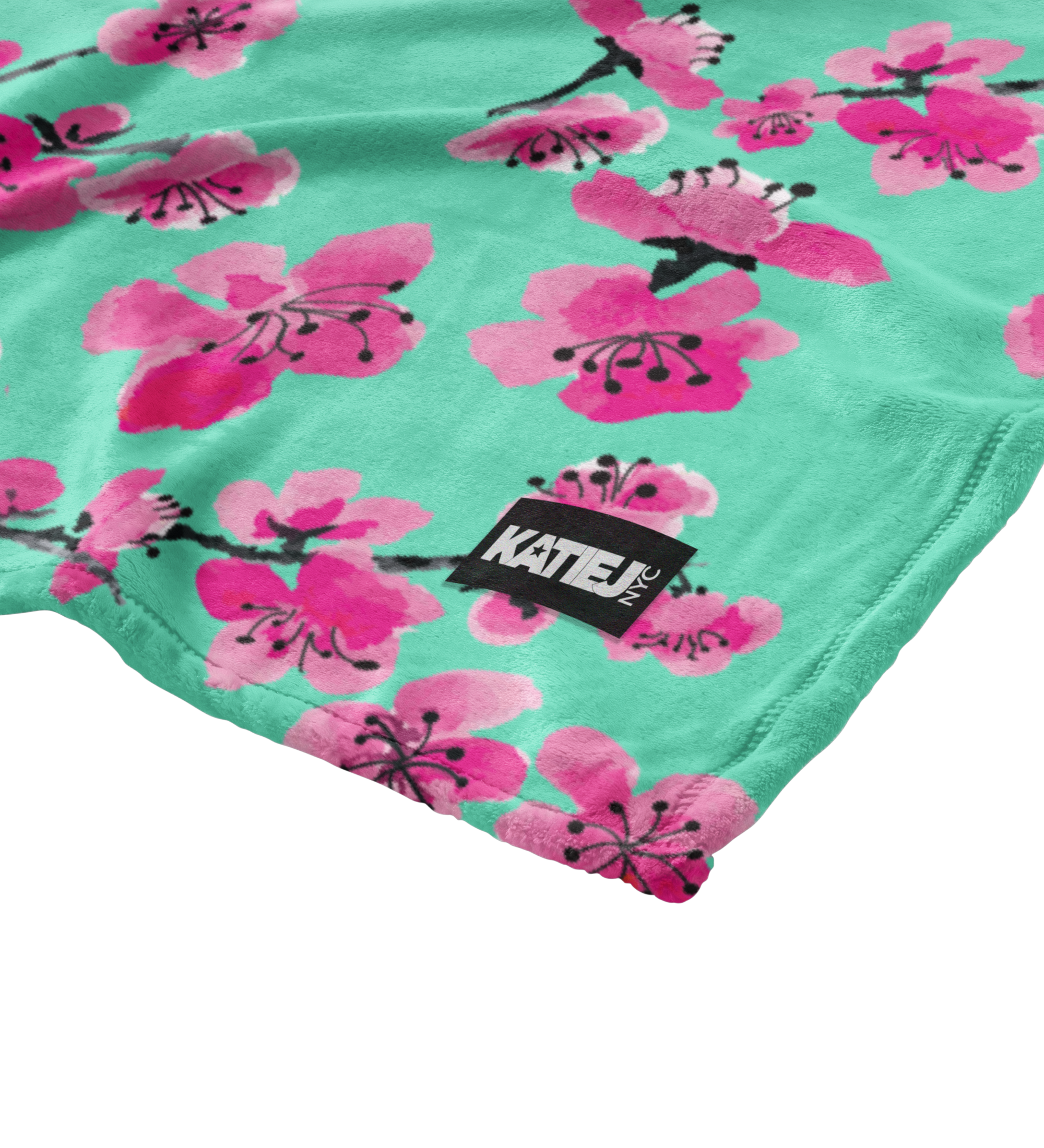Pink & Teal Cherry Blossom Double-Sided Blanket