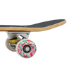 Skateboard with a floral wheel on a black background