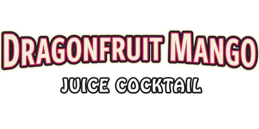 Dragonfruit Mango Juice Cocktail logo with pink text on a black background