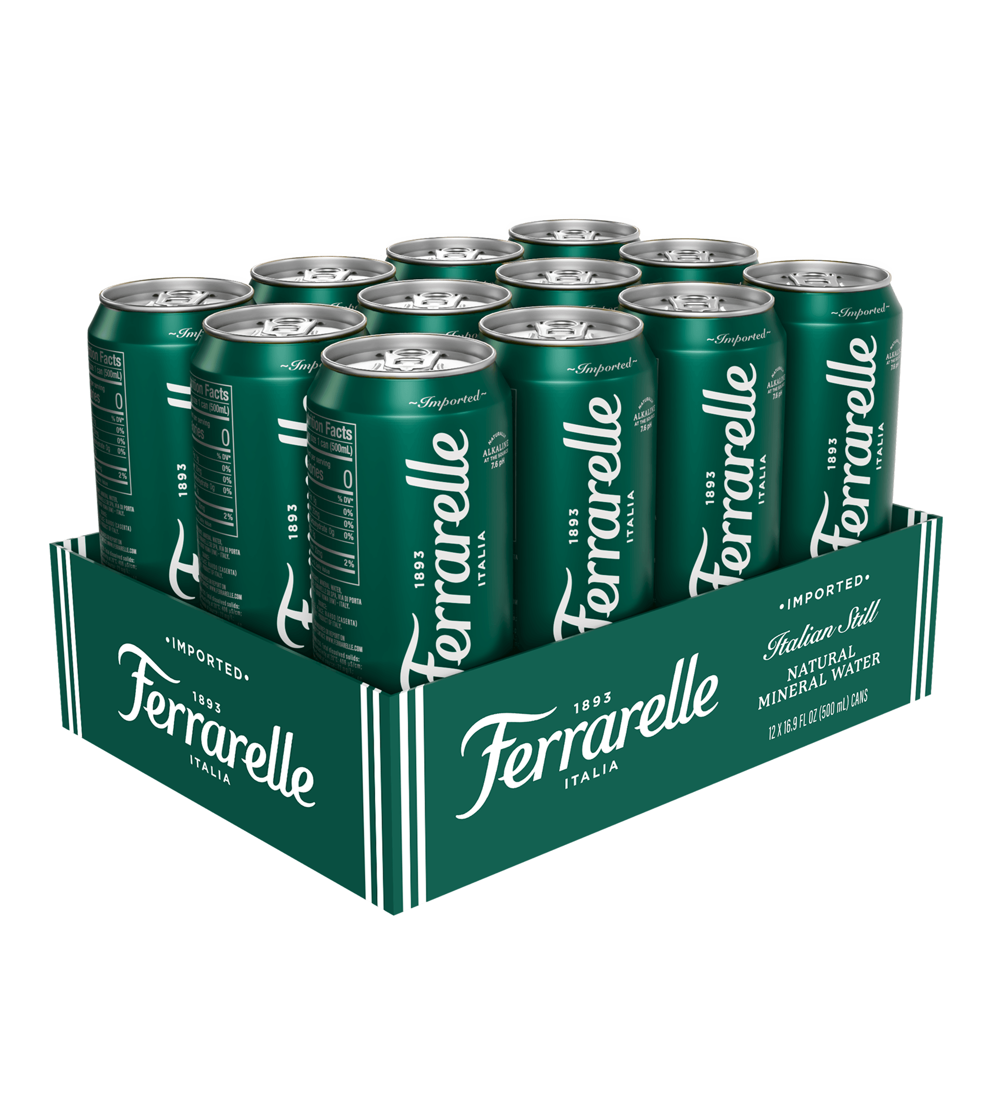 Case of 12 Ferrarelle Italian still Dark Green Aluminum cans