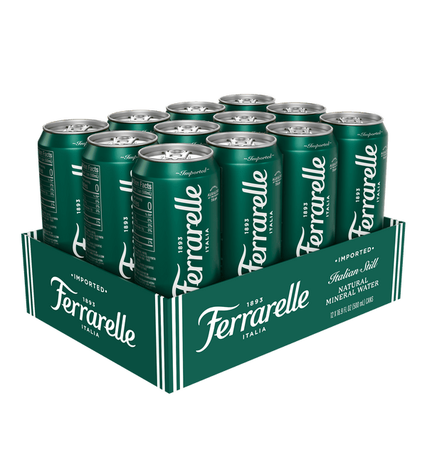 Case of 12 Ferrarelle Italian still Dark Green Aluminum cans